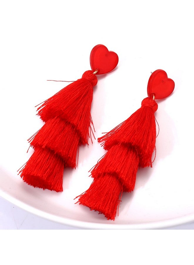 2 Pairs Valentines Earrings Glitter Resin Lips Kiss Me Earrings Heart Tassel Dangle Earrings Valentines Day Gifts For Her Party Jewelry (Red)