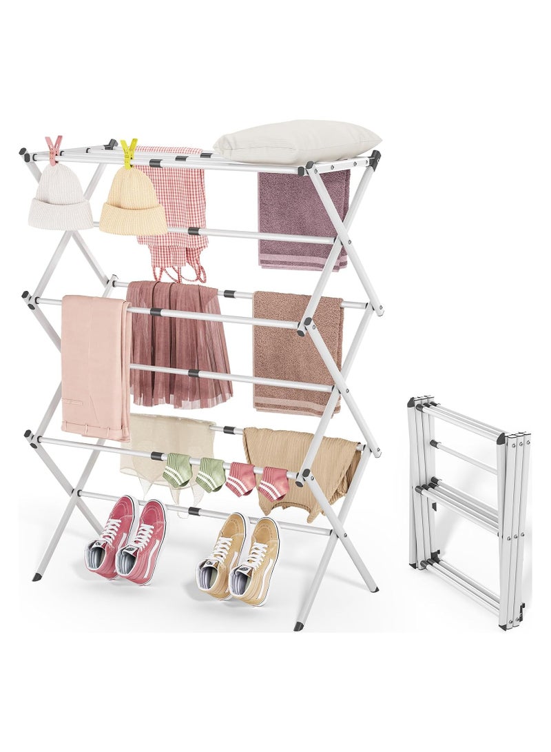 NNEWVANTE Clothes Drying Rack, 3-Tier Laundry Drying Rack for Clothes, Expandable Metal Clothing Dryer, Collapsible Towel Rack, Air, White - Image 1