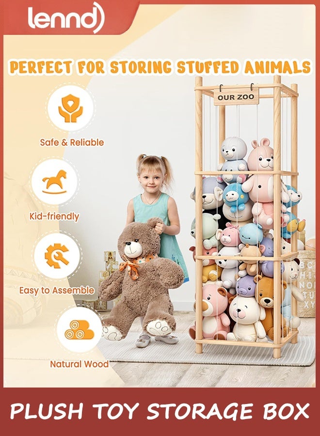 LENND Stuffed Animal Storage & Organizer, Wooden Cute Zoo Toy Holder for Toddler Rooms, Playrooms & Bedrooms - Image 3