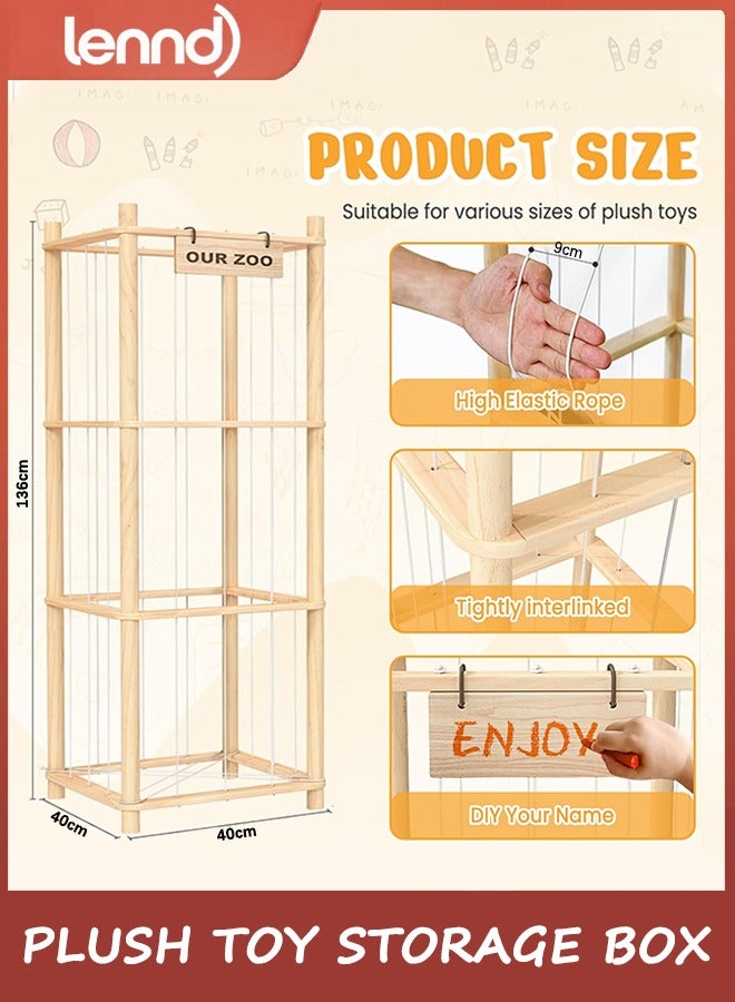 LENND Stuffed Animal Storage & Organizer, Wooden Cute Zoo Toy Holder for Toddler Rooms, Playrooms & Bedrooms - Image 2