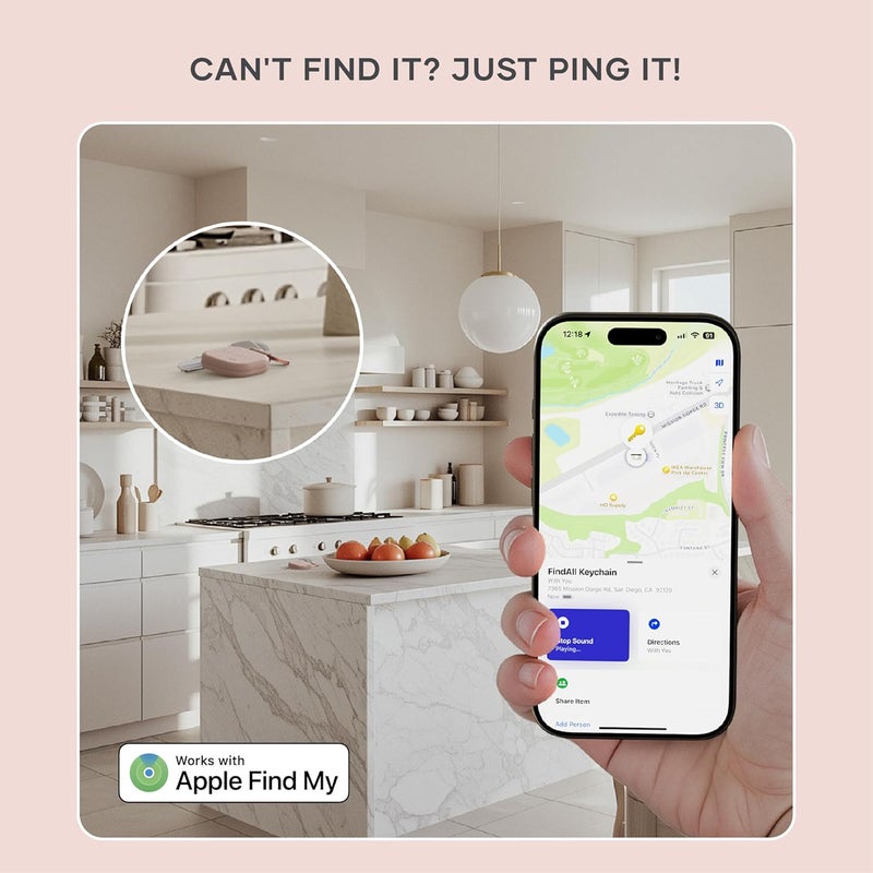 ساتي كاي متتبع مفاتيح FindAll مع Apple Find My، إنذار صوتي قابل للشحن لاسلكيًا وإشعار فقدان لـ iPhone وiPad وMac، وردة الصحراء - Image 4
