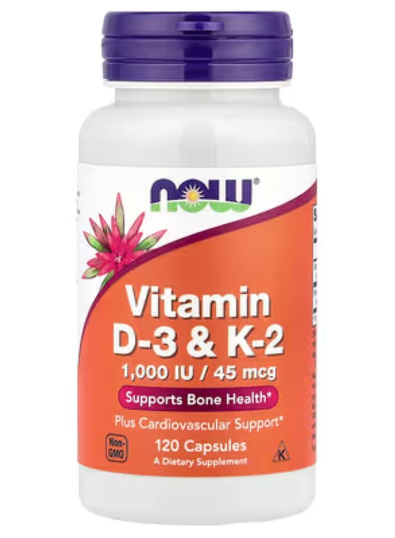 now Vitamin D3 And K2, 1,000 Iu/45 Mcg, 120 Capsules - Image 1