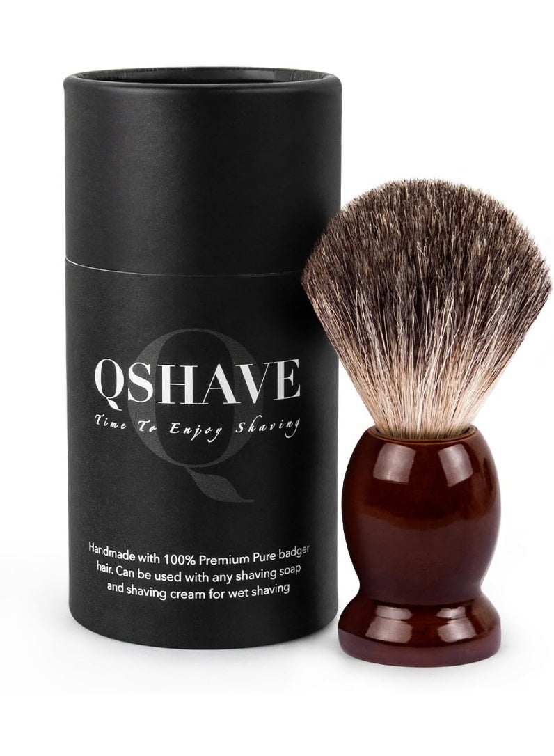 QSHAVE 100% Best Original Pure Badger Hair Shaving Brush Handmade. Real Wood Base. Perfect for Wet Shave, Safety Razor, Double Edge Razor - Image 1