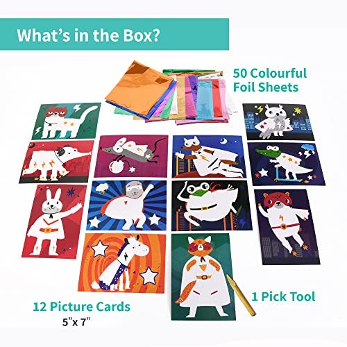 Chalk and Chuckles Fabulous Foil Art, Create 12 Superhero Animals Theme Pictures, Paper Arts & Craft Kits, Gifts for Boys & Girls Age 4, 5, 6, 7, 8, 9 Year Old, DIY Creative Activity for Kids - Image 2