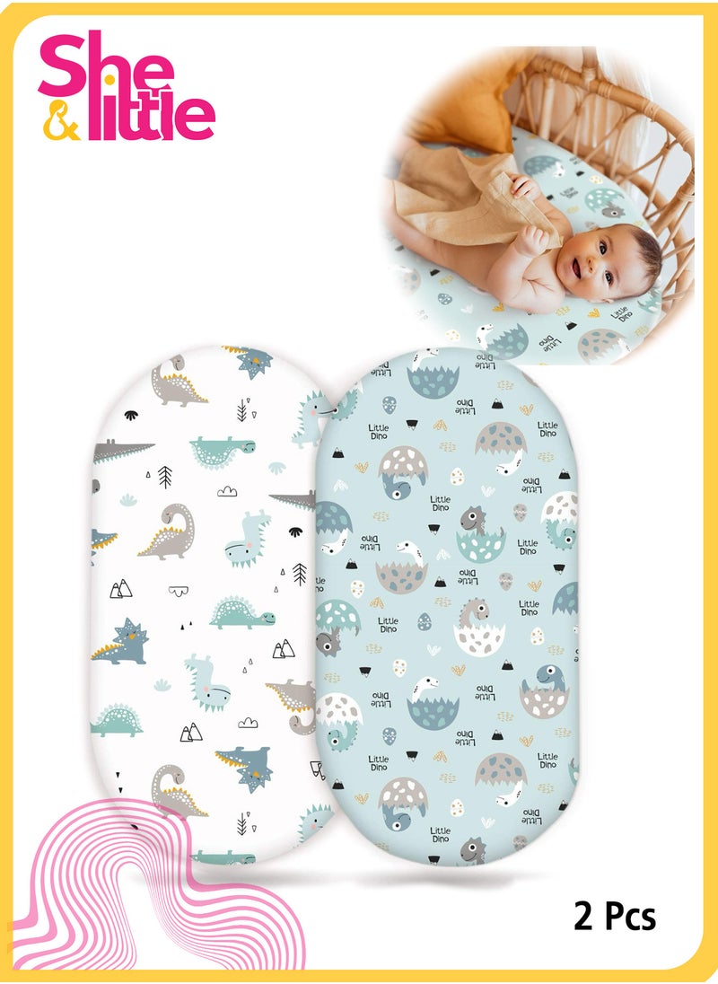 She&Little 2 Pack Universal Baby Bassinet Sheets, Soft Microfiber Fitted Sheets for Newborn Moses Basket, Cradle, and Pram Mattress, All-Season Breathable Comfort for Boys and Girls, Easy to Wash and Durable  - Image 1