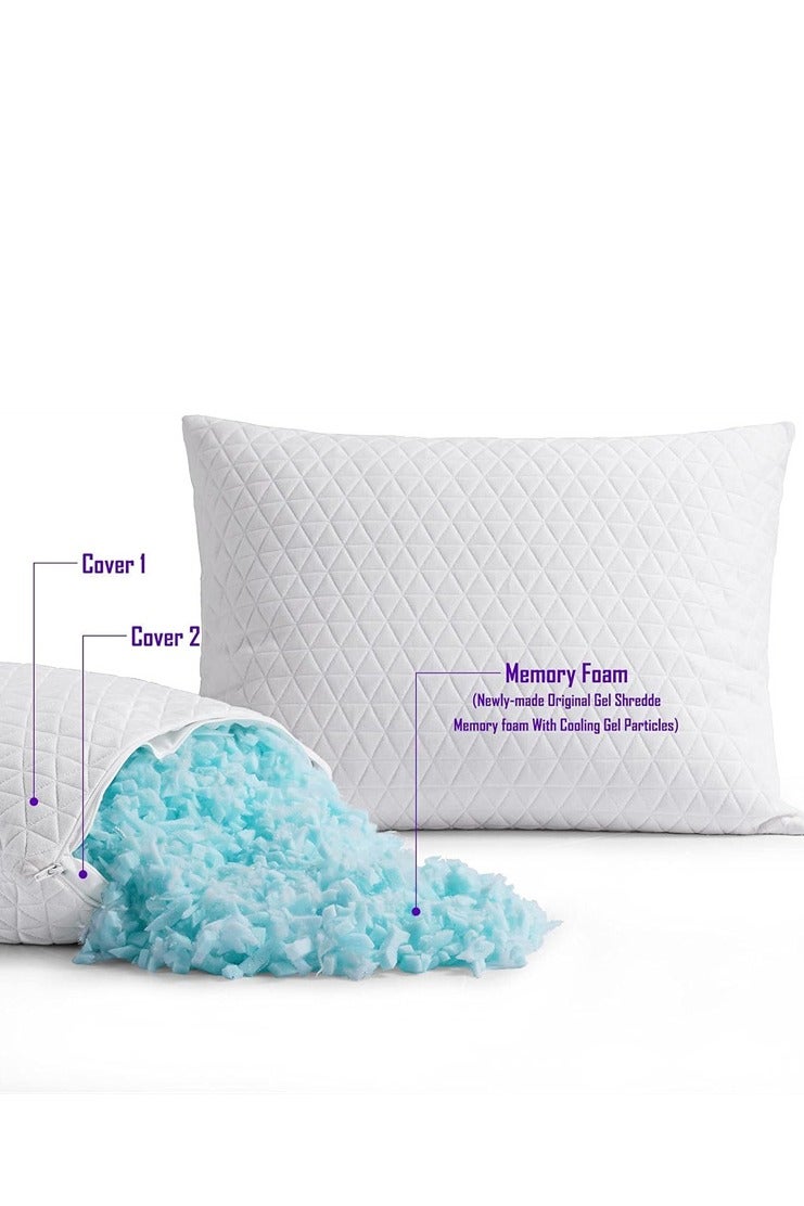 وسادتي رغوة الذاكرة الفاخرة (عبوتين) - 1600 جرام لكل وسادة، مقاس كبير 48x74 سم | غطاء خيزران قابل للتعديل | تناسب جميع أوضاع النوم - Image 3