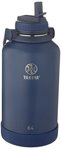 Takeya Actives Water Bottle with Straw Lid  Durable  EasyCare Water Bottle with Stainless Steel Insulation  BPAFree Lid with Carry Handle  Straw  DishwasherSafe  64 oz Midnight Blue