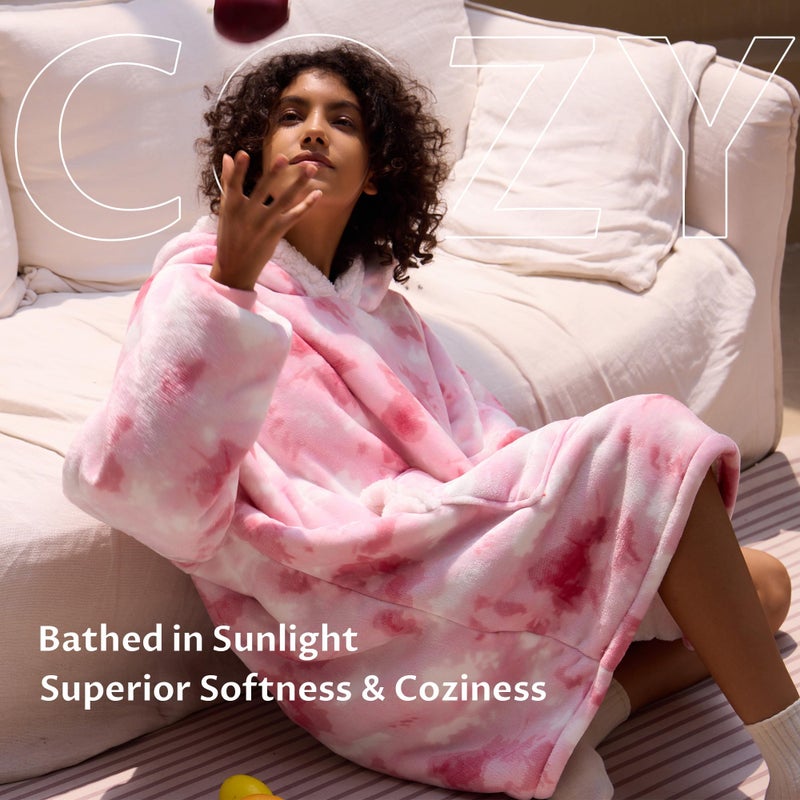 Kipswiza Wearable Blanket Hoodie - Oversized Hooded Blanket Adult  Thick Warm Sherpa Fleece Blanket Sweatshirt for Women Teens Girls Gifts  Pink Tie-dye