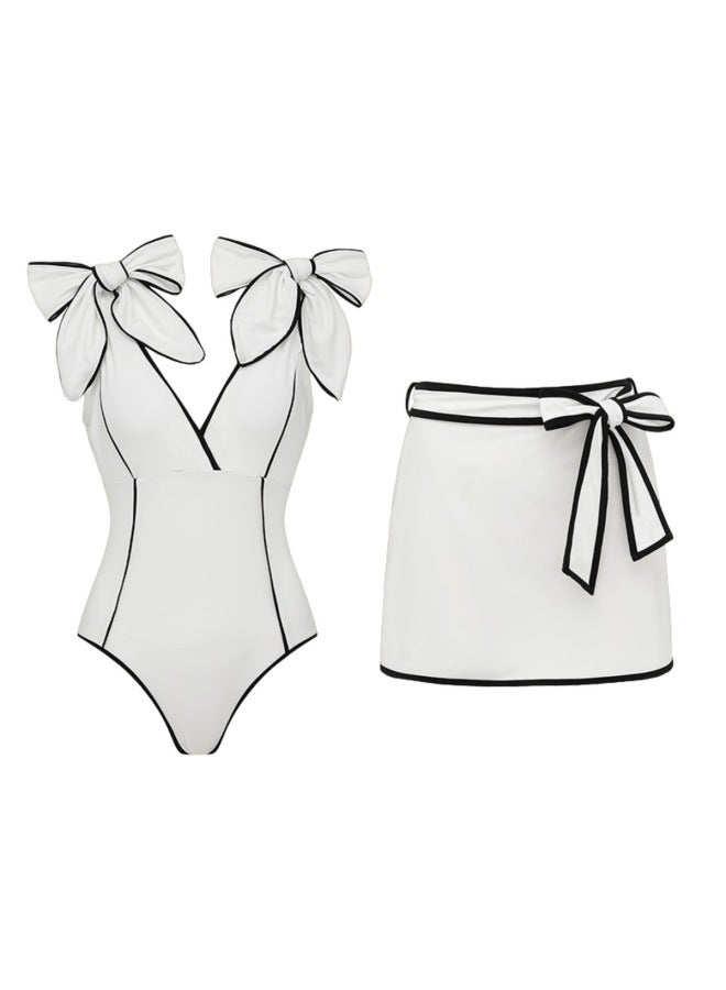 European And American Set New Bow One-piece Swimsuit Women Beach High-end Swimsuit