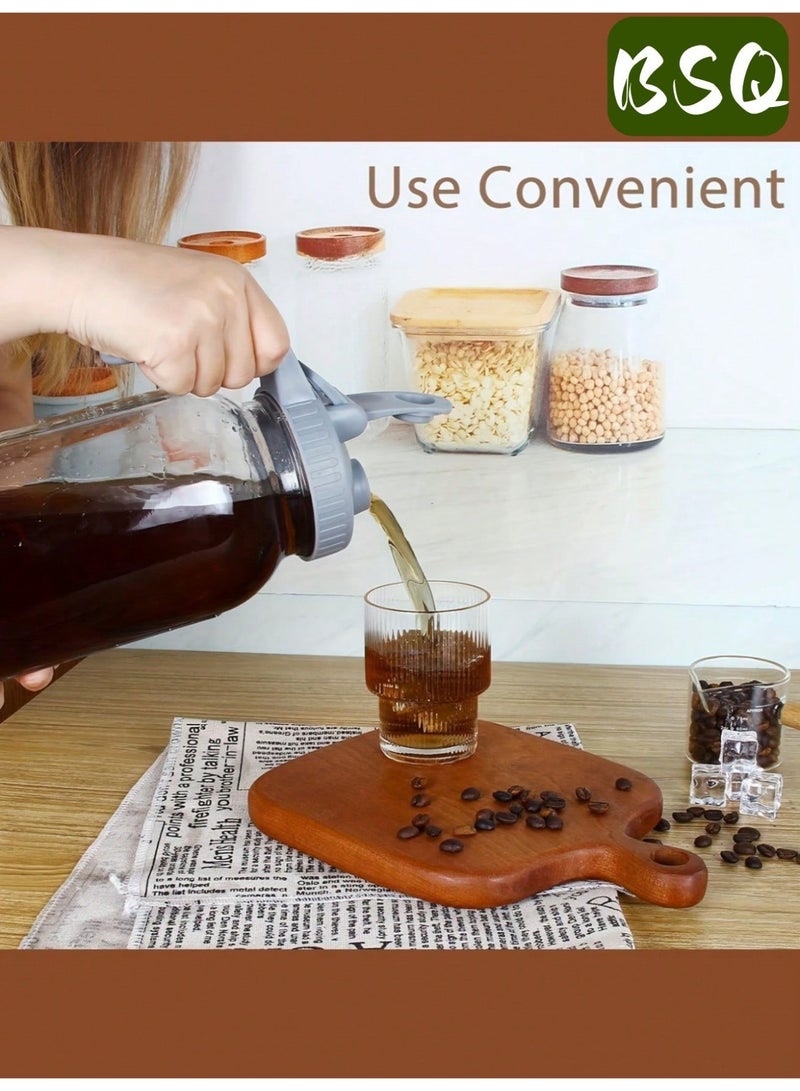 بي إس كيو ماكينة تحضير قهوة باردة | برطمان ماسون سعة 32 أونصة | برطمان معزول لحليب الأم | مزود بفوهة صب ومقبض وغطاء | زجاج صلب | محكم الإغلاق مزدوجًا مانع للتسرب | مناسب للقهوة المثلجة والشاي وحليب الأم والليمونادة | رمادي - Image 1