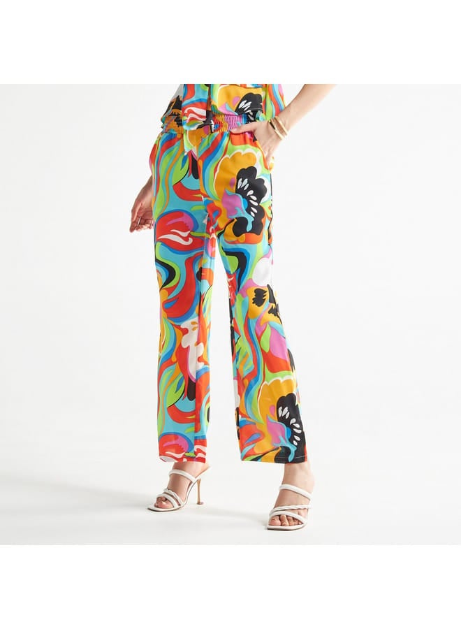 Splash FAV All-Over Print Pants with Shirred Waistband and Pockets  - Image 1