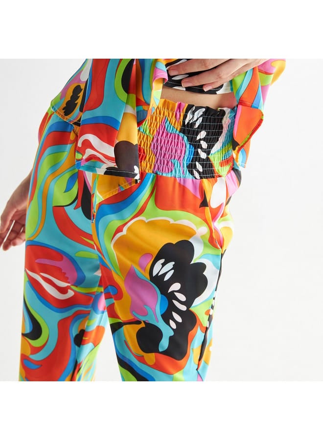 Splash FAV All-Over Print Pants with Shirred Waistband and Pockets  - Image 4