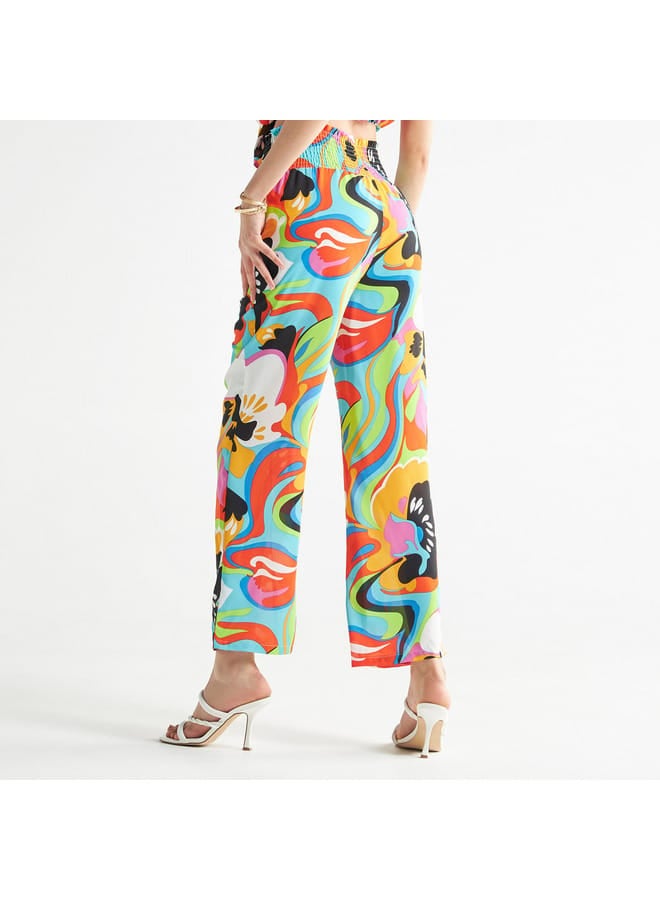 Splash FAV All-Over Print Pants with Shirred Waistband and Pockets  - Image 3