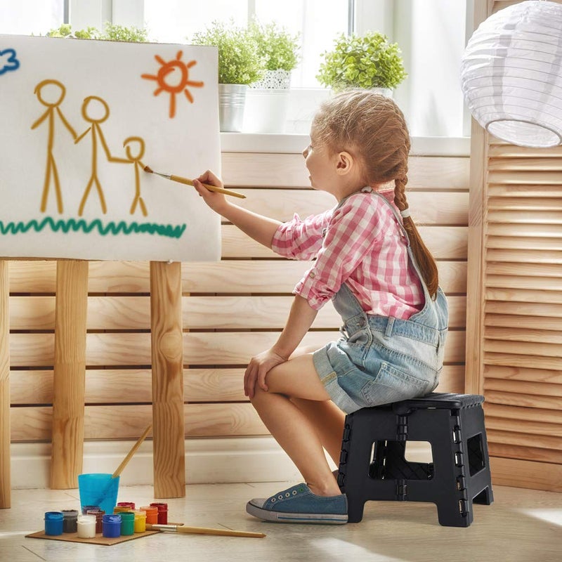 ACSTEP Folding Step Stool 9'' Tall Kids Step Stool Holds Up to 300 lb Plastic Foldable Step Stools for Kids Non-Slip Surface with Carry Handle Collapsible Stool for Home, Outdoor and Indoor(Black) - Image 2