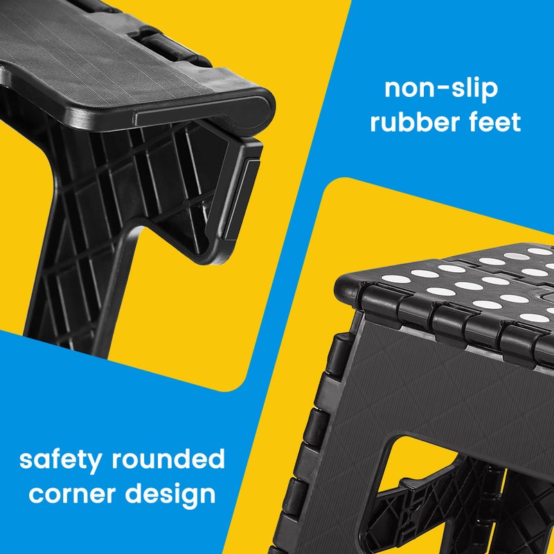 ACSTEP Folding Step Stool 9'' Tall Kids Step Stool Holds Up to 300 lb Plastic Foldable Step Stools for Kids Non-Slip Surface with Carry Handle Collapsible Stool for Home, Outdoor and Indoor(Black) - Image 3