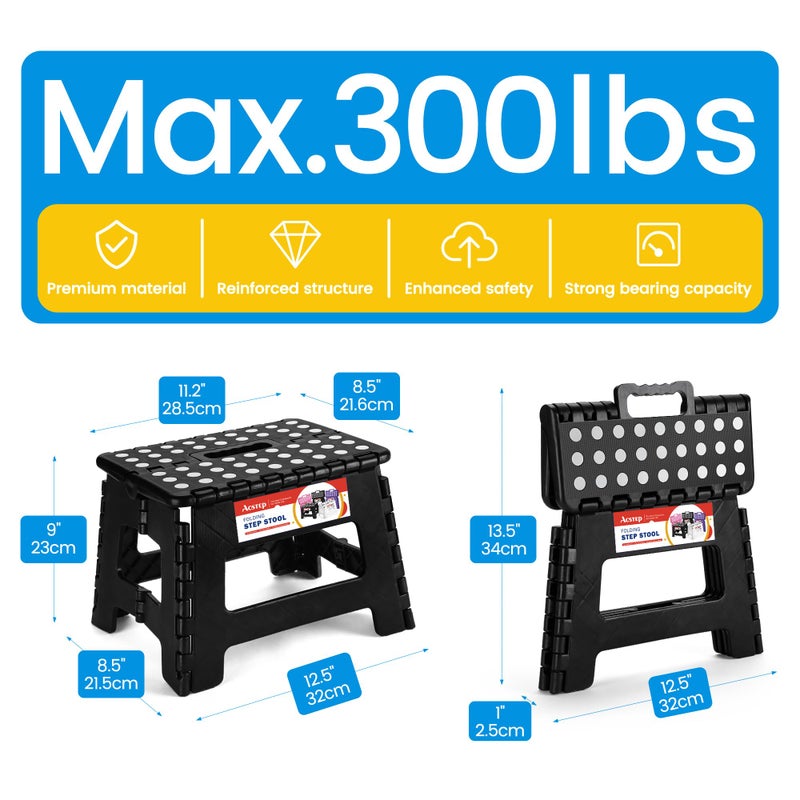 ACSTEP Folding Step Stool 9'' Tall Kids Step Stool Holds Up to 300 lb Plastic Foldable Step Stools for Kids Non-Slip Surface with Carry Handle Collapsible Stool for Home, Outdoor and Indoor(Black) - Image 4