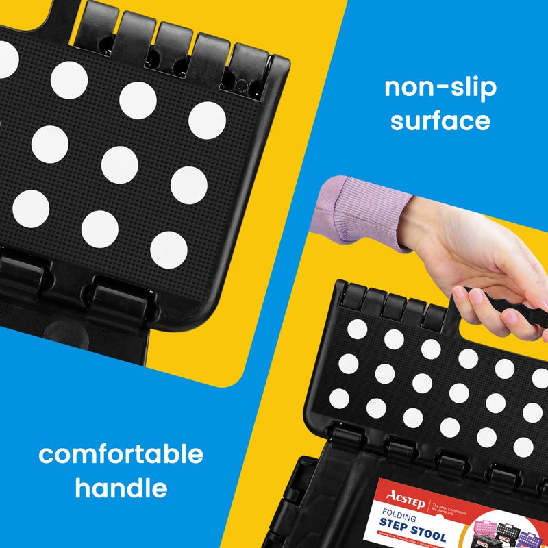 ACSTEP Folding Step Stool 9'' Tall Kids Step Stool Holds Up to 300 lb Plastic Foldable Step Stools for Kids Non-Slip Surface with Carry Handle Collapsible Stool for Home, Outdoor and Indoor(Black) - Image 5