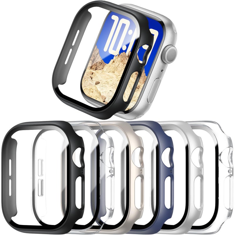 Commuter 6 Pack Case with Tempered Glass Compatible for Apple Watch Series 11 2025 Series 10 46mm, Hard PC Screen Protector with Tempered Glass Ultra-Thin Lightweight Scratch-Resistant Cover for iWatch 11/10 - Image 1
