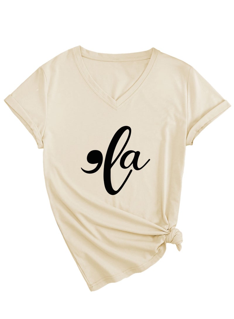 Women  V-Neck Cute Tee Shirts Tops - Image 1