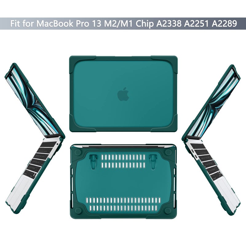 Batianda Heavy Duty Case for MacBook Pro 13 inch 2022 2020 Release A2338 M2 M1 A2289 A2251, Ergonomic Foldable Kickstand (Holds 22lbs) Matte Translucent Shockproof Cover with Spare Parts, Deep Teal - Image 2