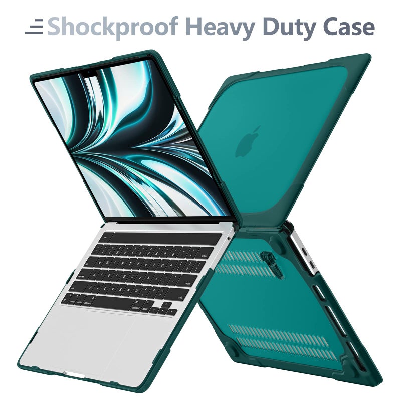 Batianda Heavy Duty Case for MacBook Pro 13 inch 2022 2020 Release A2338 M2 M1 A2289 A2251, Ergonomic Foldable Kickstand (Holds 22lbs) Matte Translucent Shockproof Cover with Spare Parts, Deep Teal - Image 3