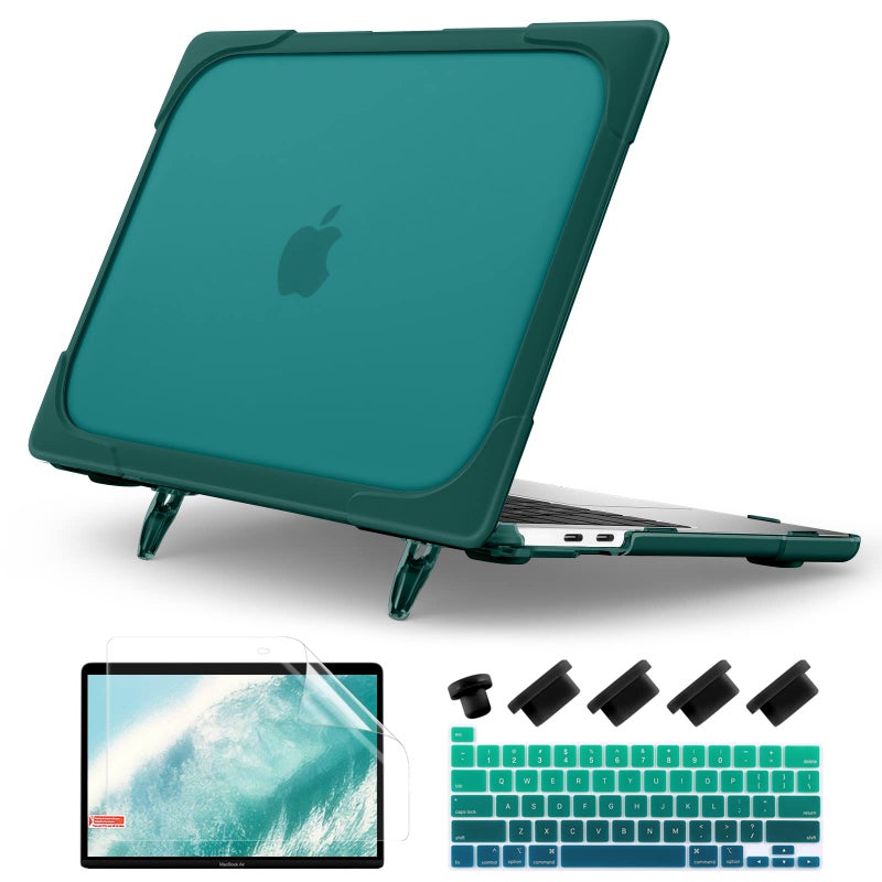 Batianda Heavy Duty Case for MacBook Pro 13 inch 2022 2020 Release A2338 M2 M1 A2289 A2251, Ergonomic Foldable Kickstand (Holds 22lbs) Matte Translucent Shockproof Cover with Spare Parts, Deep Teal - Image 1