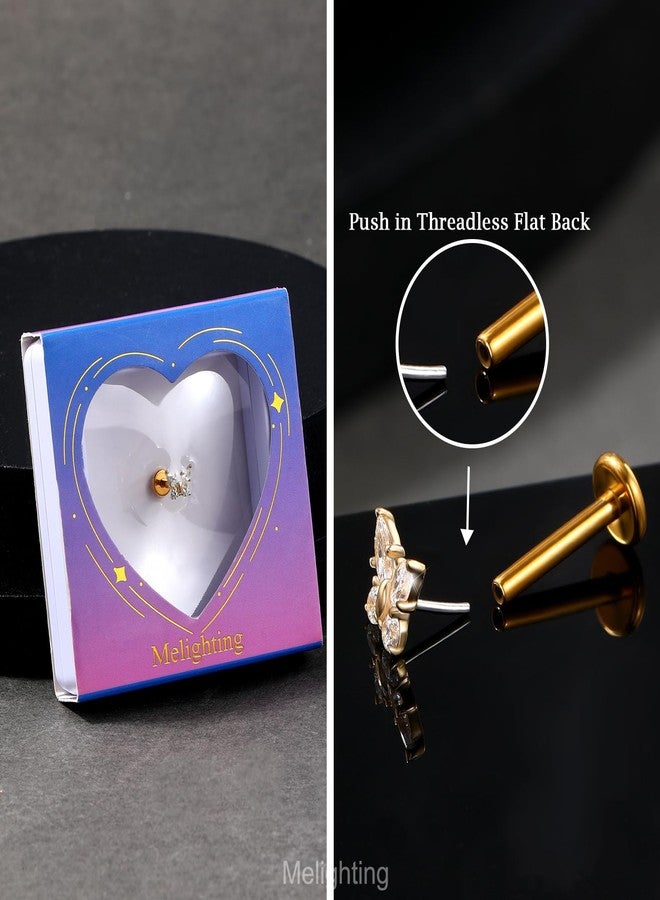Melighting 14K Solid Gold Butterfly Cartilage Earring - Titanium Threadless Push In Earring, 16G Flat Back, 6 mm Helix Piercing for Women - Image 4