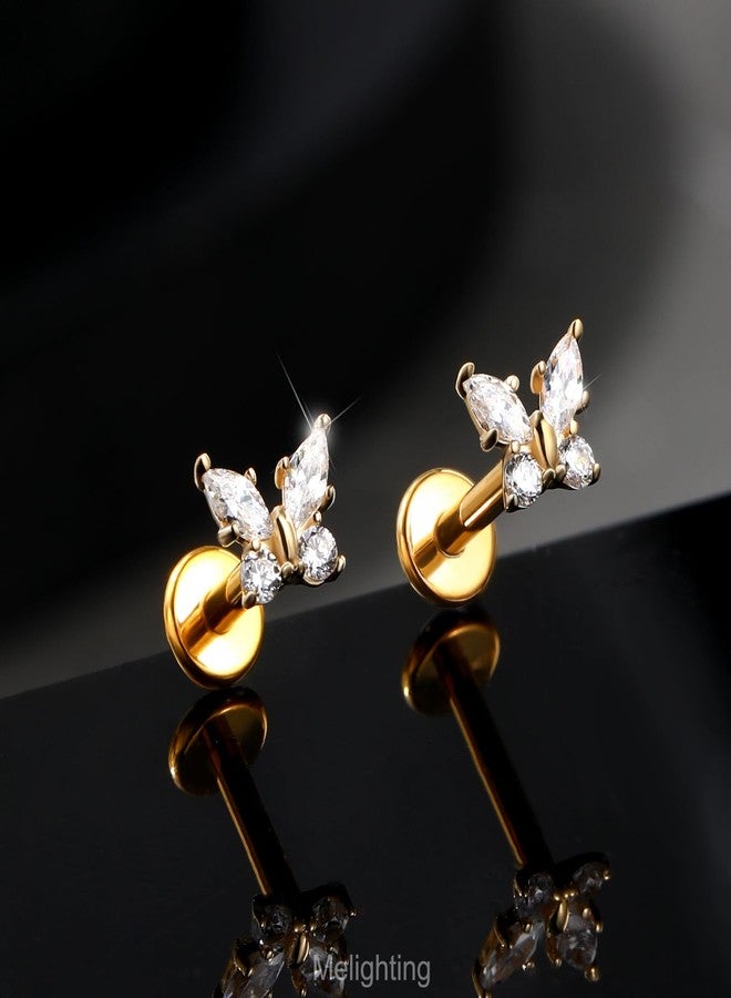Melighting 14K Solid Gold Butterfly Cartilage Earring - Titanium Threadless Push In Earring, 16G Flat Back, 6 mm Helix Piercing for Women - Image 3