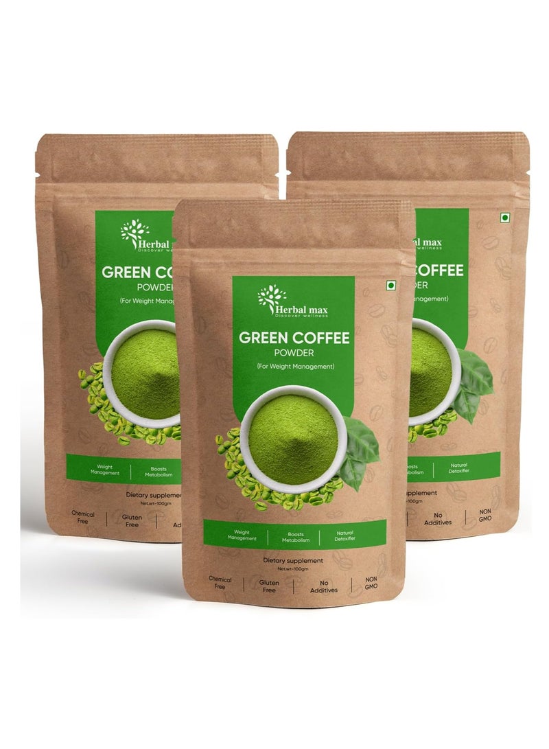 هيربال ماكس مسحوق حبوب البن الأخضر، ١٠٠ غرام، عبوة من ٣ قطع | حبوب غير محمصة مع حمض الكلوروجينيك - Image 1