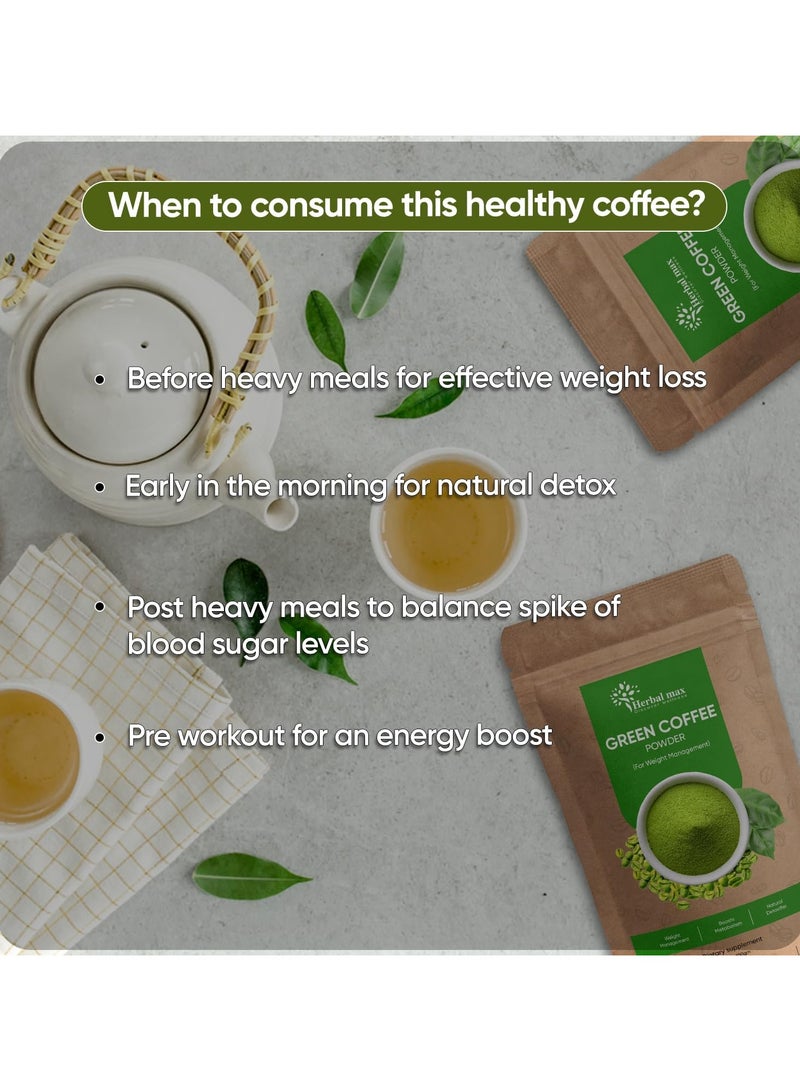 هيربال ماكس مسحوق حبوب البن الأخضر، ١٠٠ غرام، عبوة من ٣ قطع | حبوب غير محمصة مع حمض الكلوروجينيك - Image 5