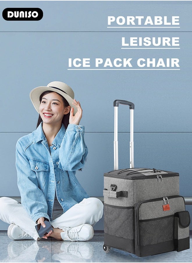 DUNISO Trolley Cooler Food Bag,Portable Cooler Bag Camping Thermal Insulation Storage Organizer Waterproof & Leakproof Keep Hot & Cold 35L Large Capacity with Pull Rod for Outdoor Travel Camping Picnic Hiking Fishing Beach  - Image 2
