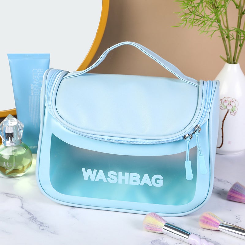 Frosted Curved Bag small size Blue Ice Toiletry Bag Portable Hook Cosmetic Bag Mini Flip Letter Storage Bag sky blue