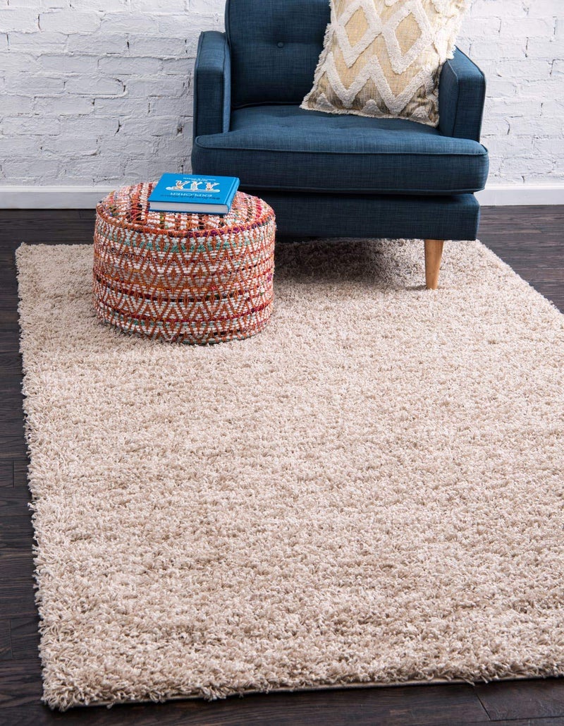 Unique Loom Solid Shag Collection Area Rug 4 1 x 6 1 Rectangle Taupe