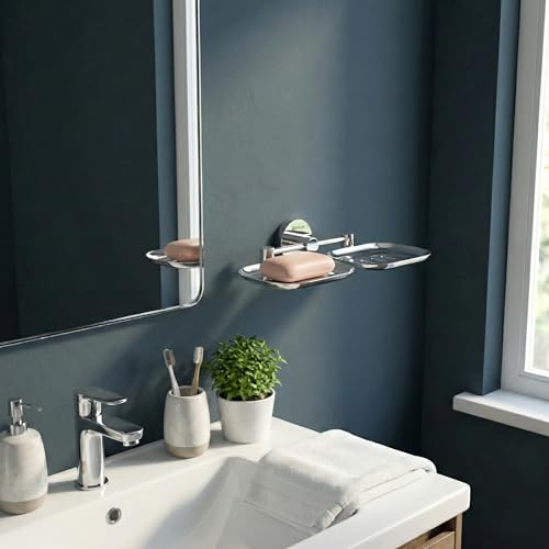 GRIVAN Stainless Steel Round Shape Double Soap Dish l Soap Case I Soap Holder I Soap Stand Corrosion Free Double Soap Holder with Chrome Finish (Silver, Pack of 1) - Image 4