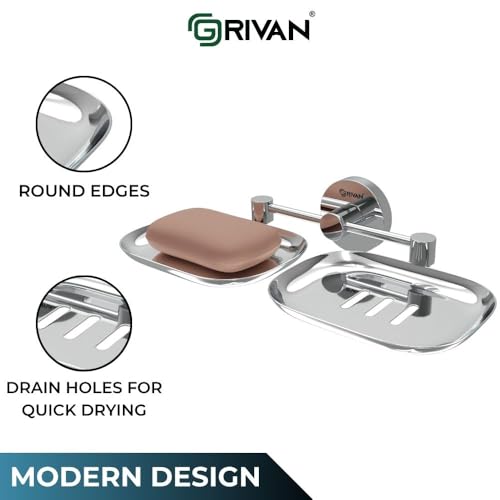 GRIVAN Stainless Steel Round Shape Double Soap Dish l Soap Case I Soap Holder I Soap Stand Corrosion Free Double Soap Holder with Chrome Finish (Silver, Pack of 1) - Image 3