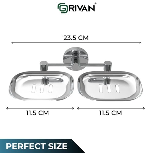 GRIVAN Stainless Steel Round Shape Double Soap Dish l Soap Case I Soap Holder I Soap Stand Corrosion Free Double Soap Holder with Chrome Finish (Silver, Pack of 1) - Image 2