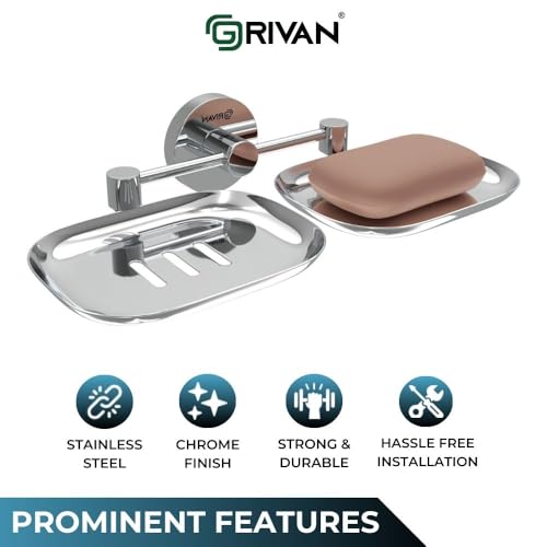 GRIVAN Stainless Steel Round Shape Double Soap Dish l Soap Case I Soap Holder I Soap Stand Corrosion Free Double Soap Holder with Chrome Finish (Silver, Pack of 1) - Image 5