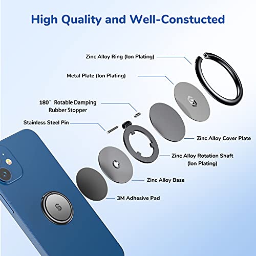 Syncwire Cell Phone Ring Holder Stand, 360 Degree Rotation Universal Finger Ring Kickstand with Polished Metal Phone Grip for Magnetic Car Mount Compatible with iPhone, Samsung, LG, Sony - Gray - Image 2