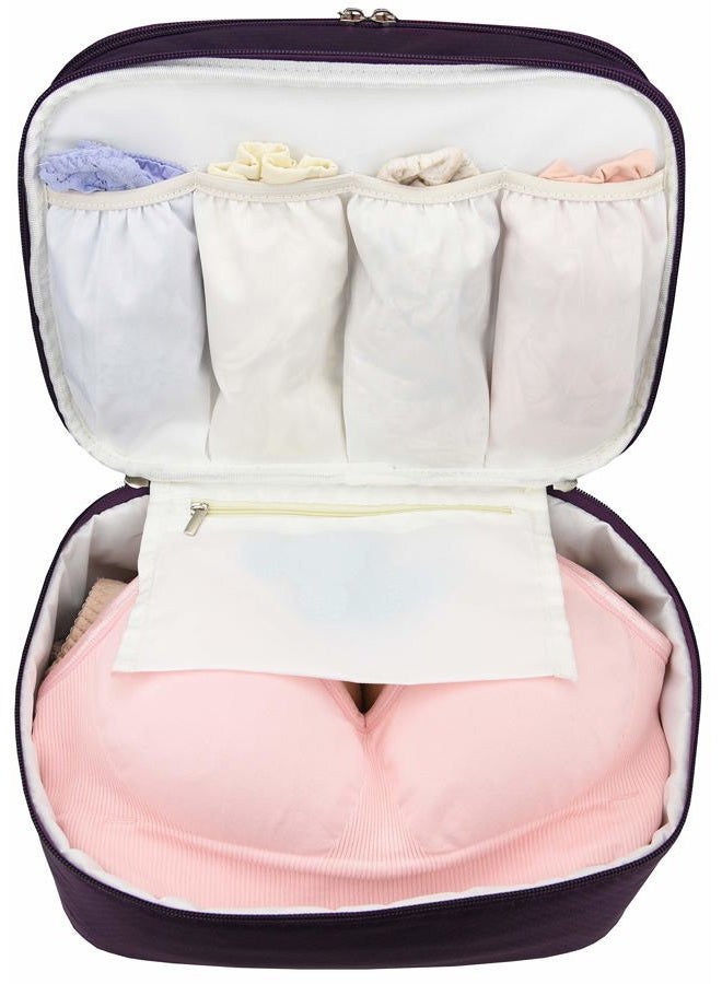 Freegrace Travel Organizer Underwear Bag - Large Double Layer Packing Storage Bag - Fits Large Bra, Socks, Underpants, Cosmetic, Toiletry Kit (Purple) - Image 1