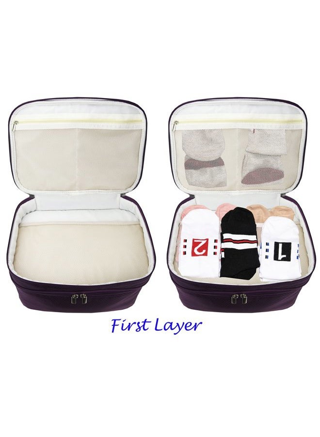 Freegrace Travel Organizer Underwear Bag - Large Double Layer Packing Storage Bag - Fits Large Bra, Socks, Underpants, Cosmetic, Toiletry Kit (Purple) - Image 2