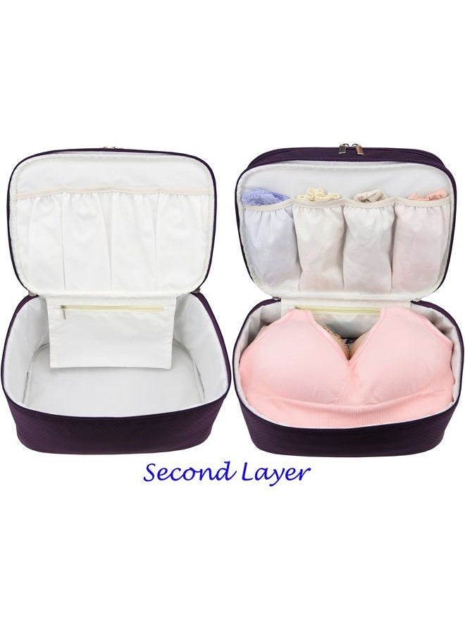 Freegrace Travel Organizer Underwear Bag - Large Double Layer Packing Storage Bag - Fits Large Bra, Socks, Underpants, Cosmetic, Toiletry Kit (Purple) - Image 3