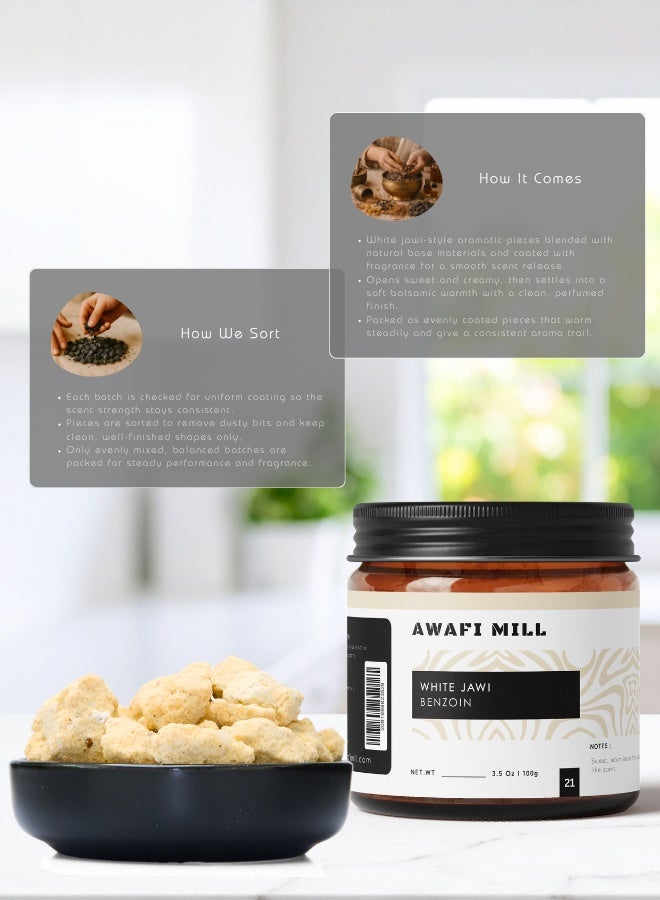 أباميك راتنج بخور الجاوي الأبيض (البنزوين) من مطحنة أوافي | "لوبان جاوي" 100 غرام (3.5 أونصة) | راتنج سائب - Image 4