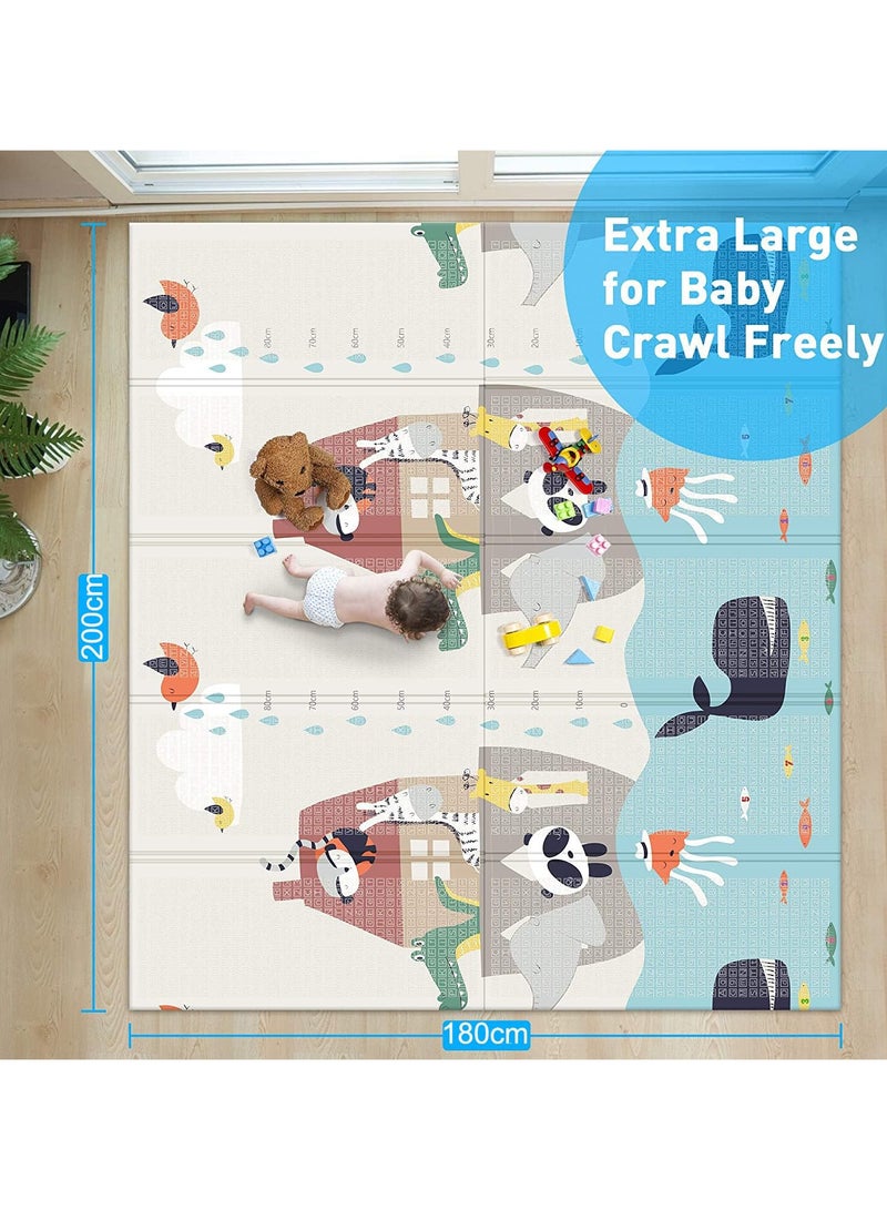 AUTOYSUR Baby Play Mat, 200 * 180 CM Foldable Baby Play Mat, Waterproof Foam Floor Baby Crawling Mat, Portable Baby Playmat for Infants, Toddler, Kids, Indoor Outdoor Use - Image 2