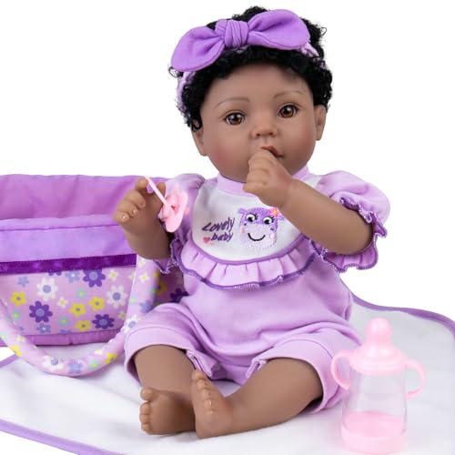 Aori Reborn Baby Dolls Black American Girl  18 Lifelike Newborn Doll with Posable Limbs Weighted Body for Realistic Feel Handmade Collectible Gift Set Including Bassinet Outfit  Accessories - Image 1