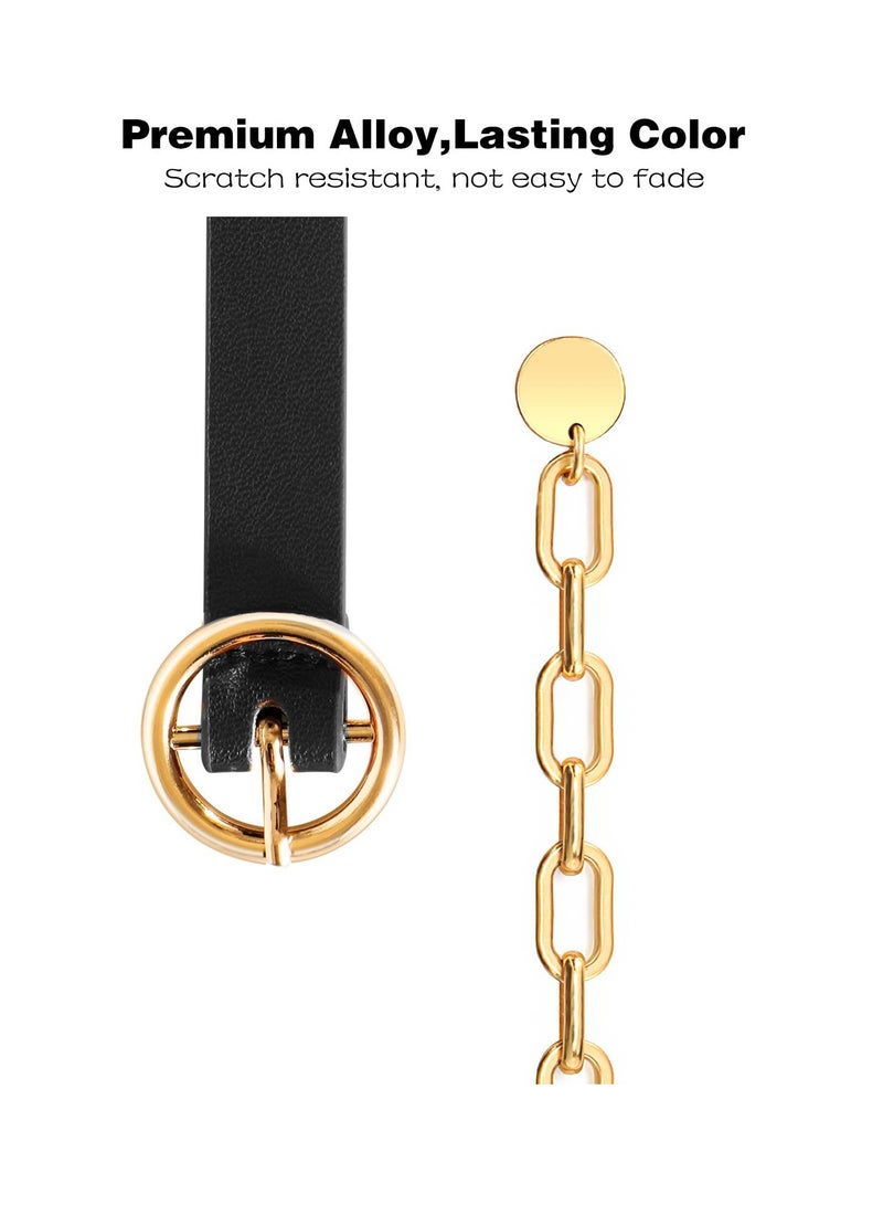 SOLARAE Women Chain Belt, Skinny Faux Leather Waist Belt, Detachable Chain Belt with Gold Alloy O -Ring Pin Buckle for Dress, Jeans, Summer - Image 2