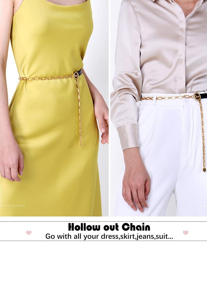 SOLARAE Women Chain Belt, Skinny Faux Leather Waist Belt, Detachable Chain Belt with Gold Alloy O -Ring Pin Buckle for Dress, Jeans, Summer - Image 3