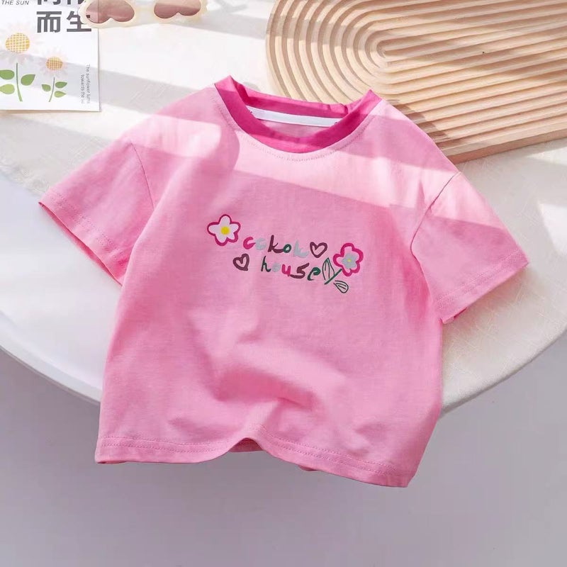 100 Cotton Girls Short-Sleeved T-Shirt Cartoon Printed Top Children'S Baby Children'S Wear Loose Casual Summer Wear - Image 1