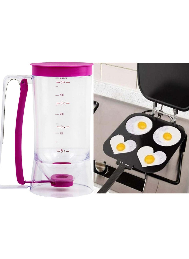 DubaiGallery Four Hole Omelet Pan For Eggs Ham Pan Cake Maker Frying Pans No Breakfast Grill Pan Cooking Pot Multifunction Pancake Pan Four Perfectly Shapely Pancakes Maker With Cake Batter Dispenser  - Image 1
