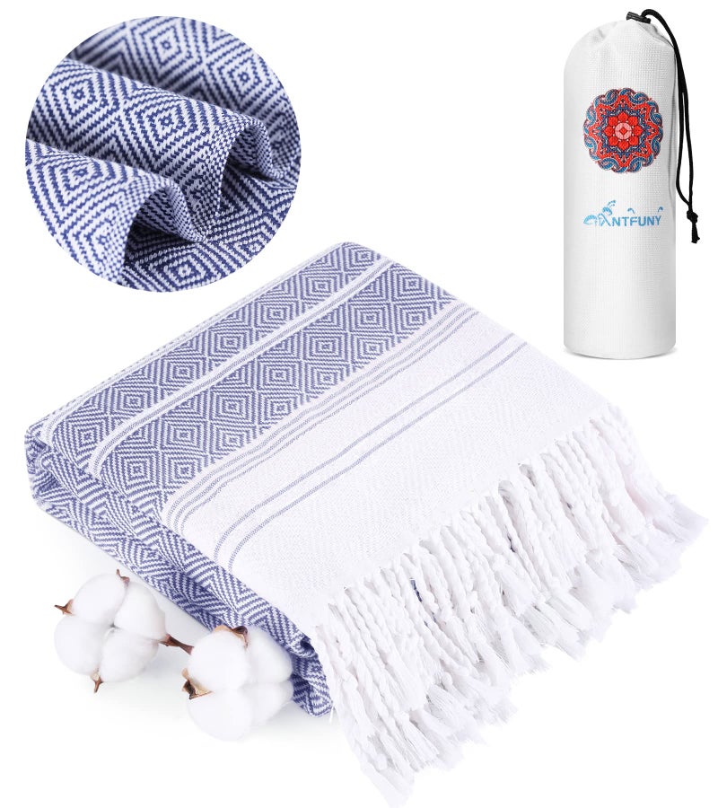 Antfuny Turkish Beach Towels Vacation Essentials Quick Dry Sand Free Soft Extra Large XL Big Blanket Adult Bath Pool Swim Towel Lightweight Thin Sandless Fast Drying No Sand Packable Foldable Blue - Image 1