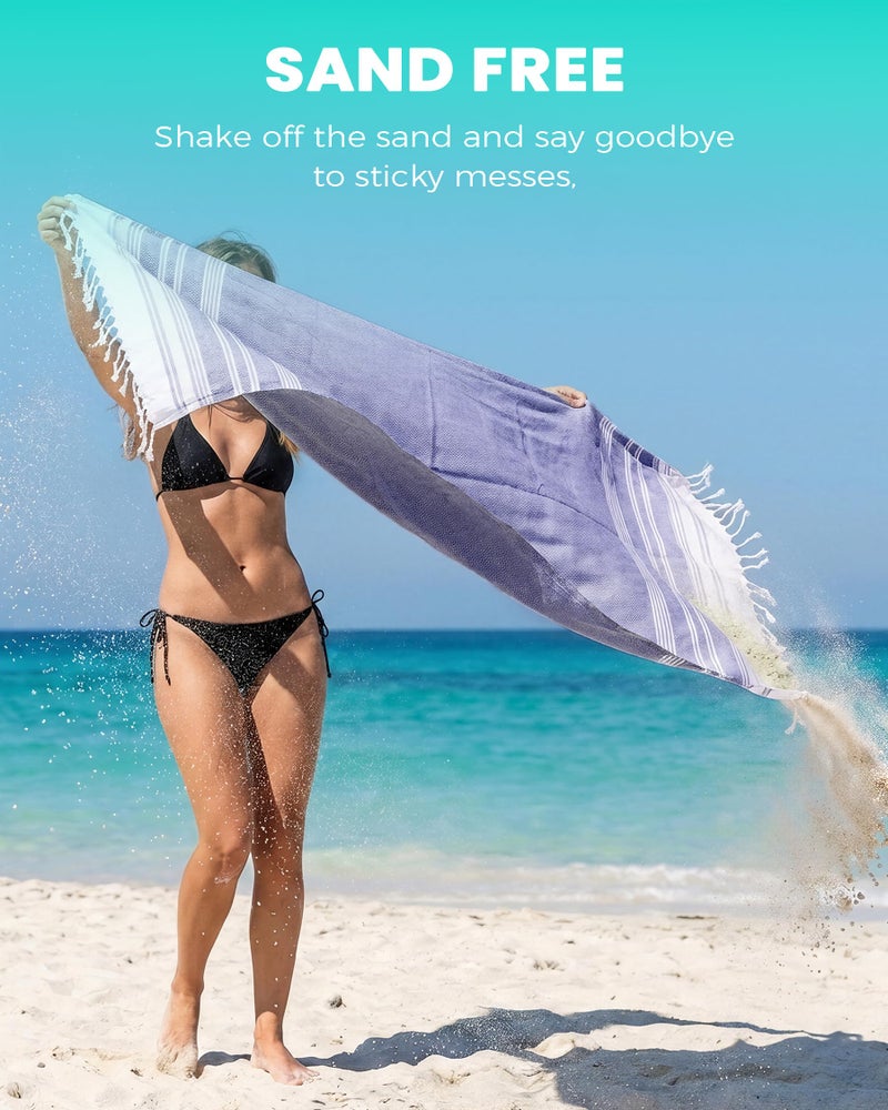 Antfuny Turkish Beach Towels Vacation Essentials Quick Dry Sand Free Soft Extra Large XL Big Blanket Adult Bath Pool Swim Towel Lightweight Thin Sandless Fast Drying No Sand Packable Foldable Blue - Image 3